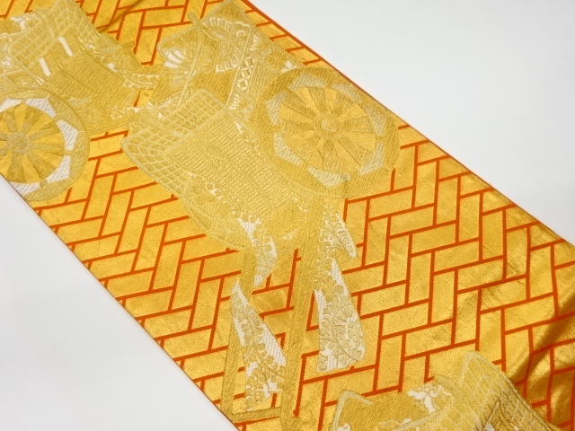 JAPANESE KIMONO / VINTAGE FUKURO OBI / WOVEN CARRIAGE & FLOWER CREST